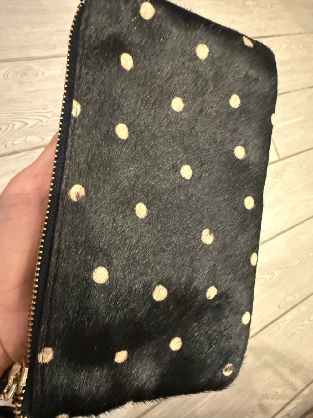 Chicos Hair on Hide Black Polka Dot Wristlet with Mirror - Picture 4 of 15